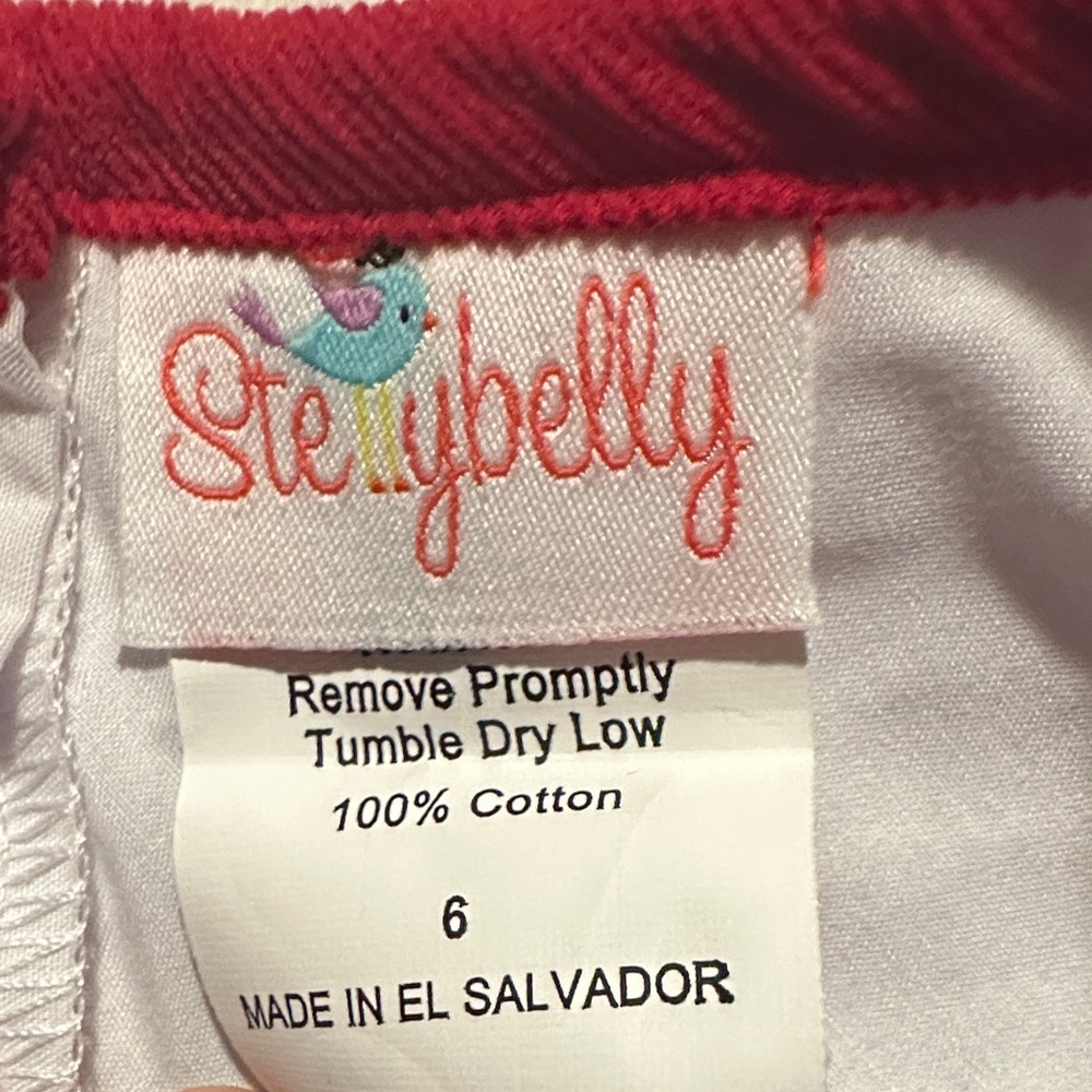 Stellybelly Red Corduroy Smocked Christmas Wreath and Cardinal Dress Sz 6 NWT - Picture 2 of 5